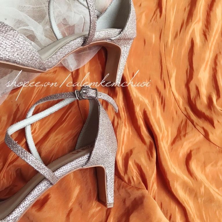 Giày sandal ZARA quai xéo gót trụ mảnh PJL