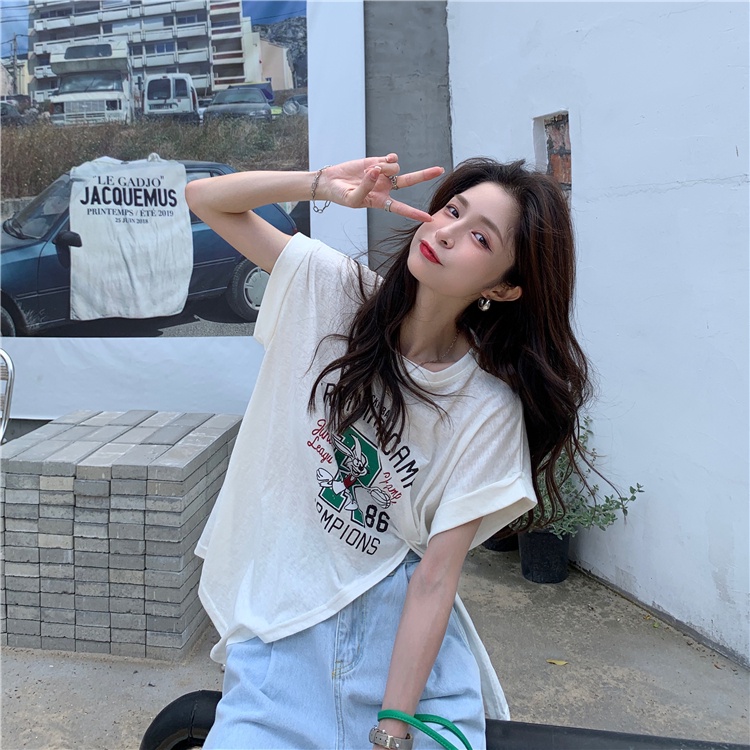 Áo thun dáng rộng thiết kế xẻ tà phong cách hàn quốc 2 màu tùy chọn thời trang cho nữ | BigBuy360 - bigbuy360.vn