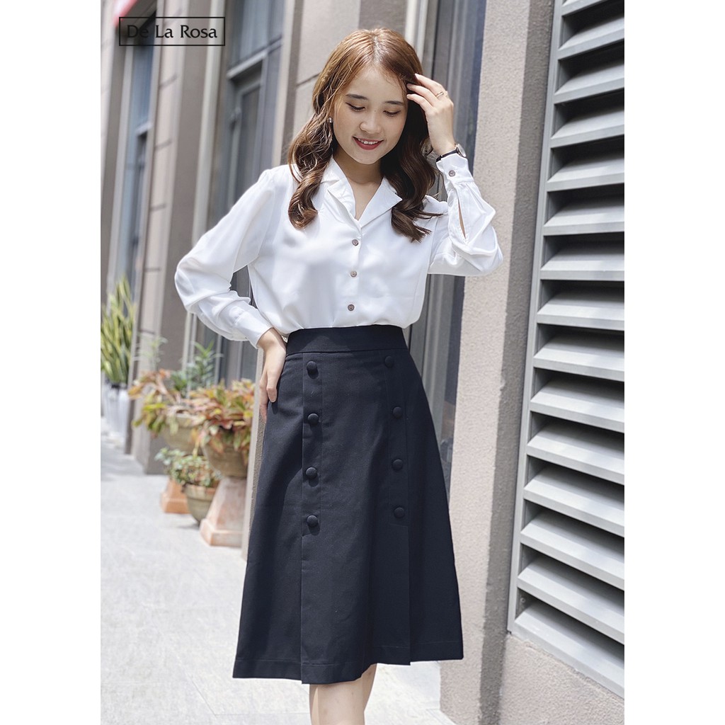 [Mã WABRLOW5 giảm 15% đơn 300K] Chân Váy Công Sở Đen Dáng Dài Nút Bọc - De La Rosa | BigBuy360 - bigbuy360.vn