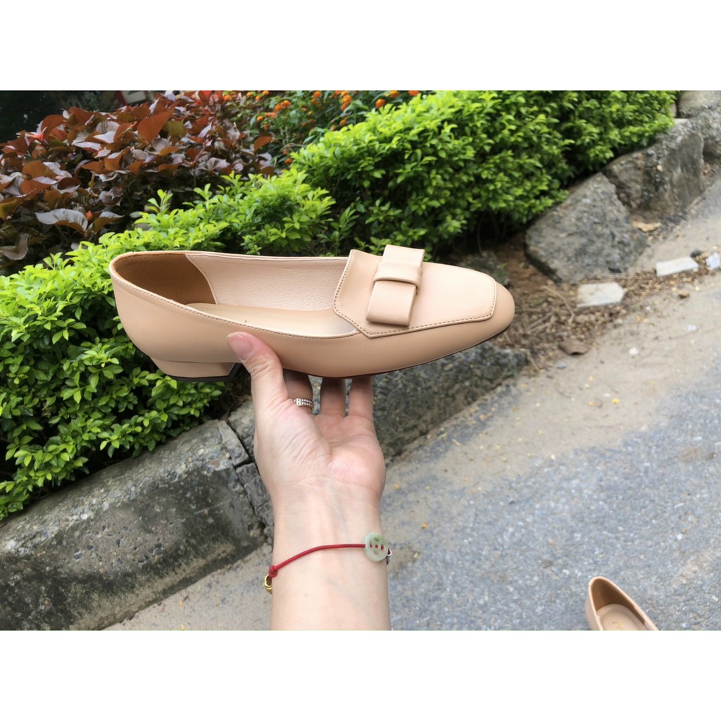 Giày moka bệt mũi vuông gắn nơ ngang