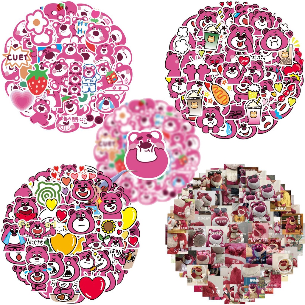 Bộ 50 Miếng Dán Hoạt Hình Gấu Hồng Trang Trí Sổ Tay/Tủ Lạnh