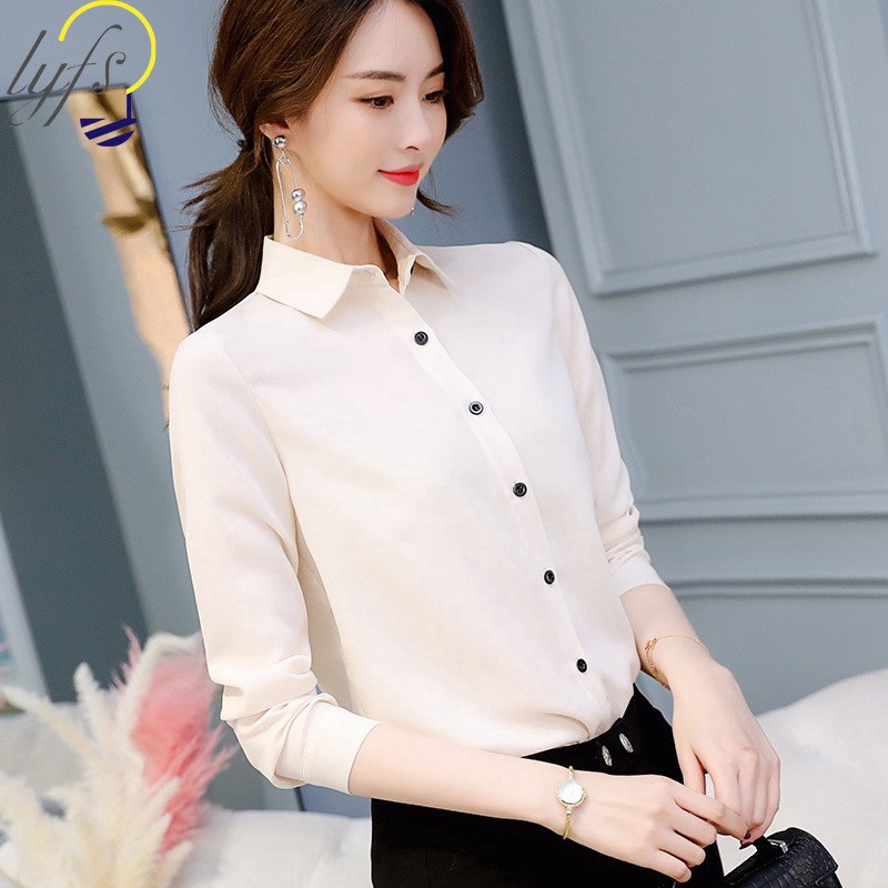 Áo sơ mi dài tay phong cách Hàn Quốc đơn giản thanh lịch dành cho nữ size S-2XL