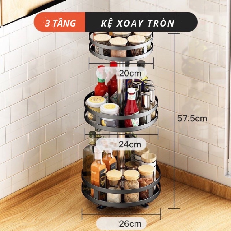Giá Đựng Gia Vị Nhà Bếp Thông Minh Xoay 360 Độ, Kệ Đựng Gia Vị 2,3 Tầng Xoay Tĩnh Điện Để Đồ Nhà Bếp Đa Năng Kiểu Tròn