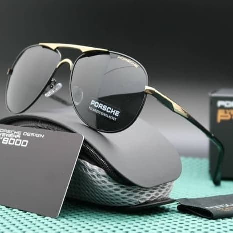 Áo khoác denim màu đen in chữ SUNGLASSES PORSCHE DESIGN AVIATOR POLARIZED PREMIUM QUALY