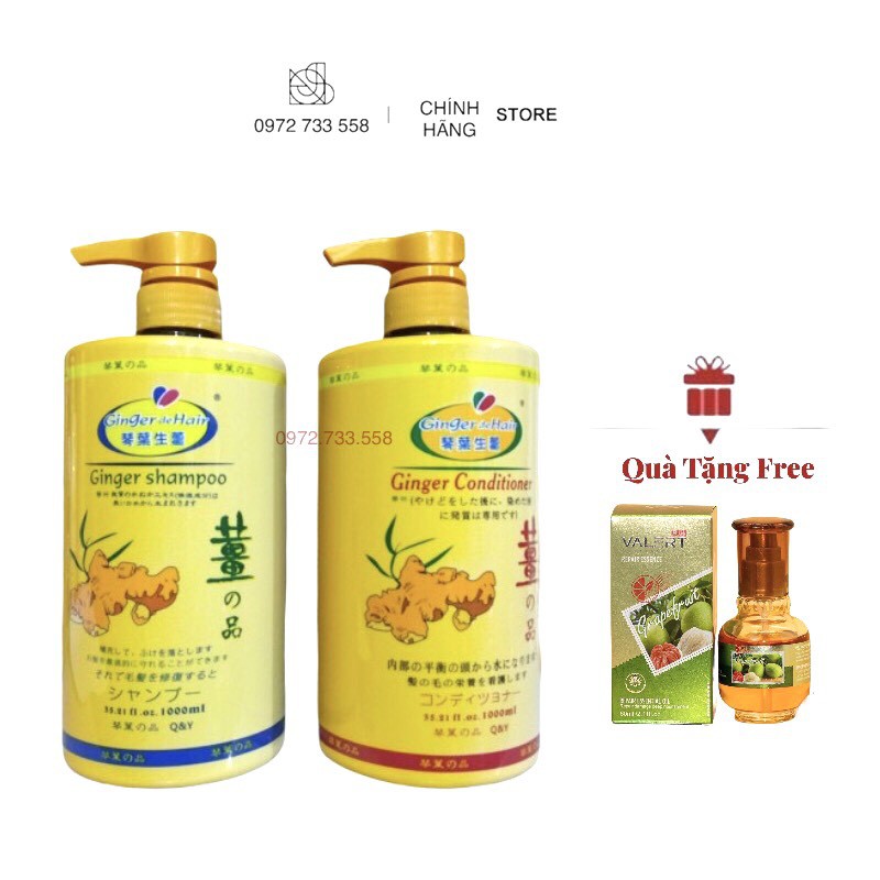 [ Ginger Chính Hãng ] Tặng Tinh Dầu - Cặp Dầu Gội Xả Gừng Cao Cấp Ginger De Hair Nhật Bản 1000ml x 2