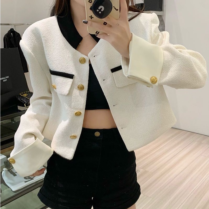 Áo khoác blazer SUXI thiết kế cổ đứng tay dài dáng rộng kiểu Pháp thời trang mùa thu cho nữ
