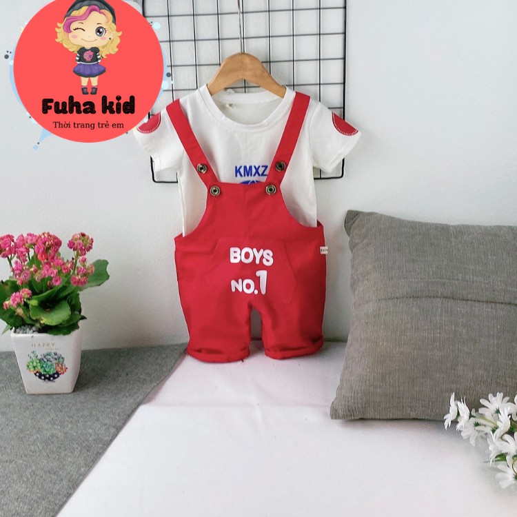 Yếm kaki boys no.1 kèm áo thun cotton sành điệu cho bé