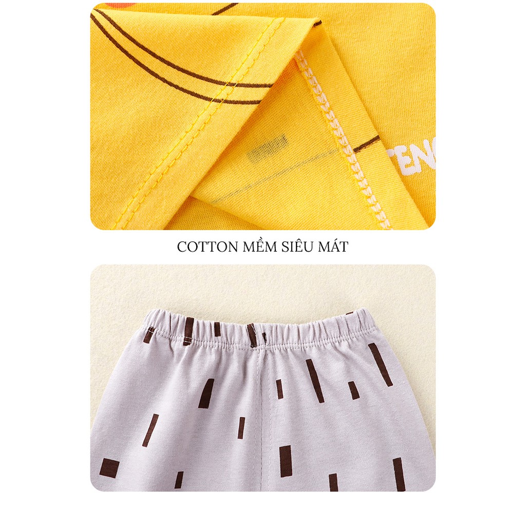 Bộ quần áo cộc tay bé trai KIXI hình in thú giặt không bay, thiết kế cổ tròn, chất liệu cotton co giãn siêu mát CMQA05