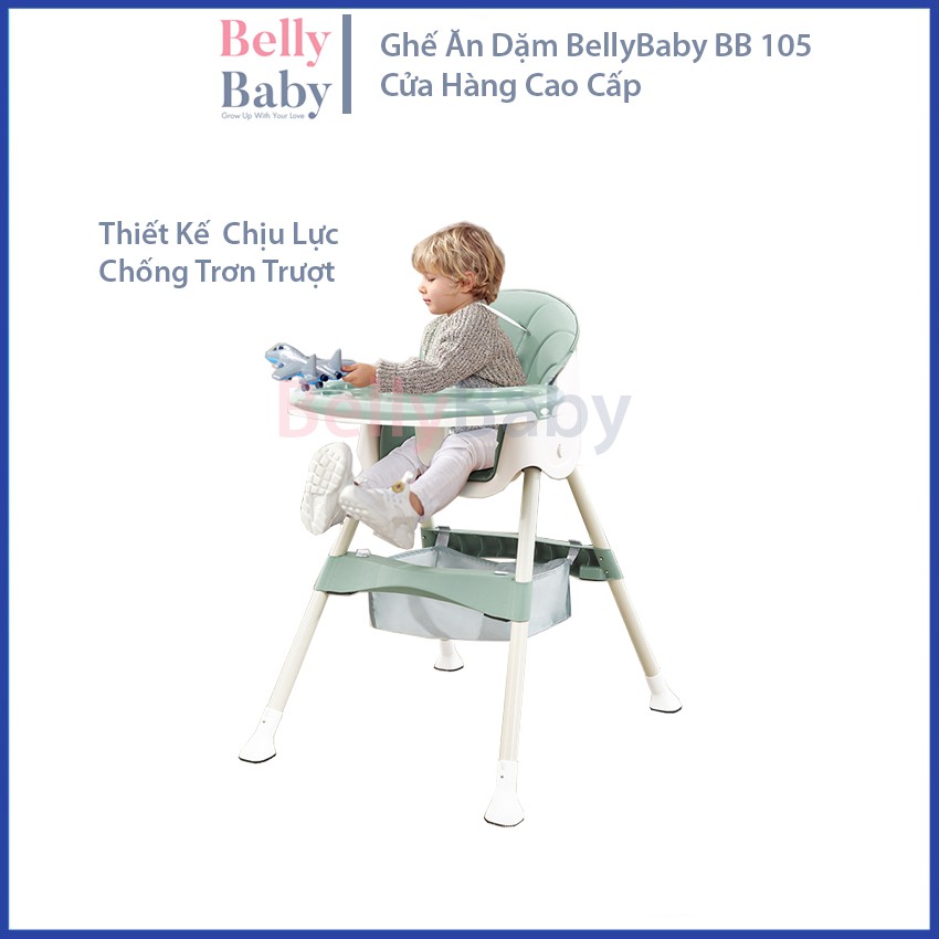 Ghế Ăn Dặm Có Bánh xe BellyBaby BB105 , Gấp Gọn Tiện Dụng, Phiên Bản 2021 FULL Phụ Kiện - BellyBaby