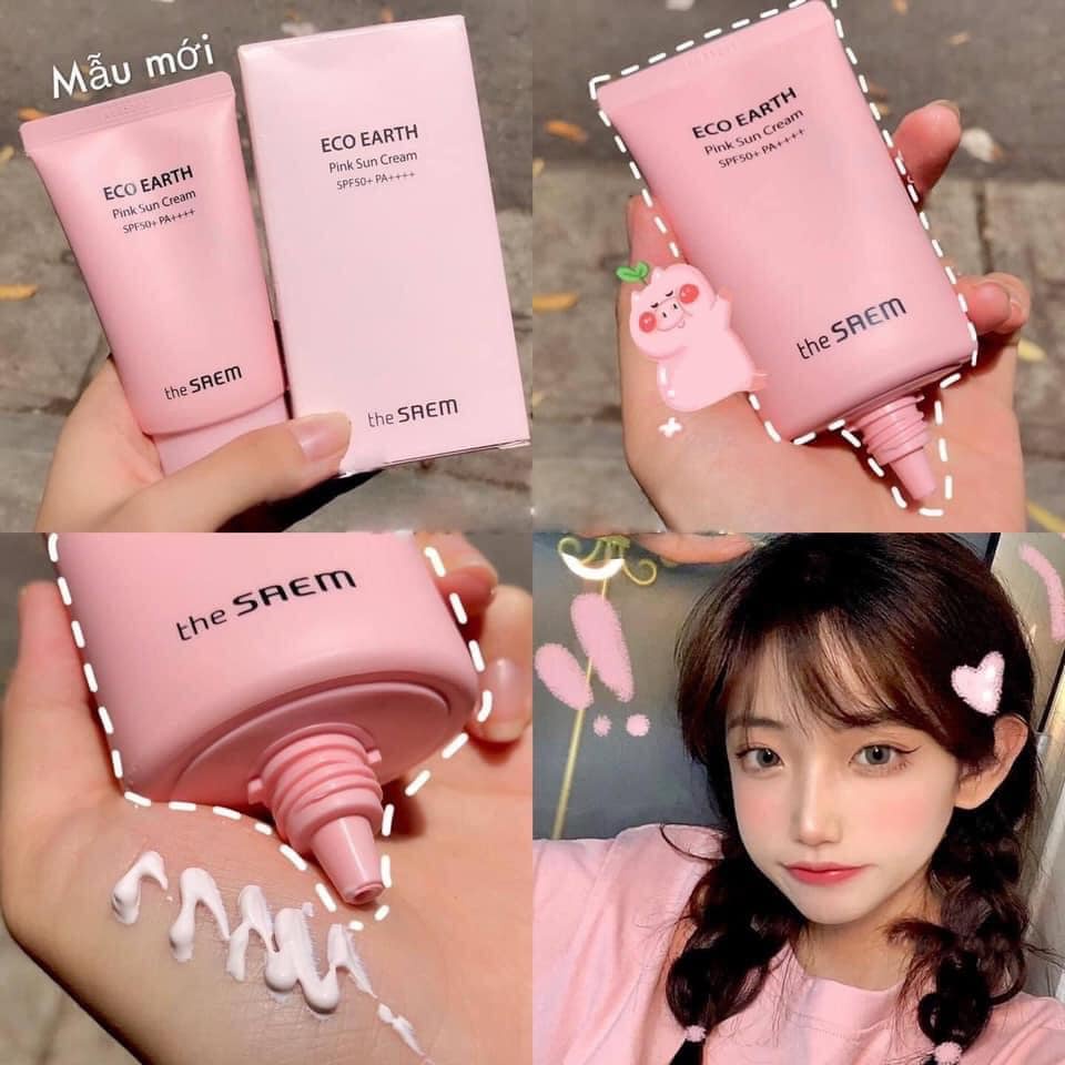 Kem chống nắng vật lý The Saem Eco Earth Pink Sun Cream SPF50+ PA+++ Nâng tone trắng sáng da