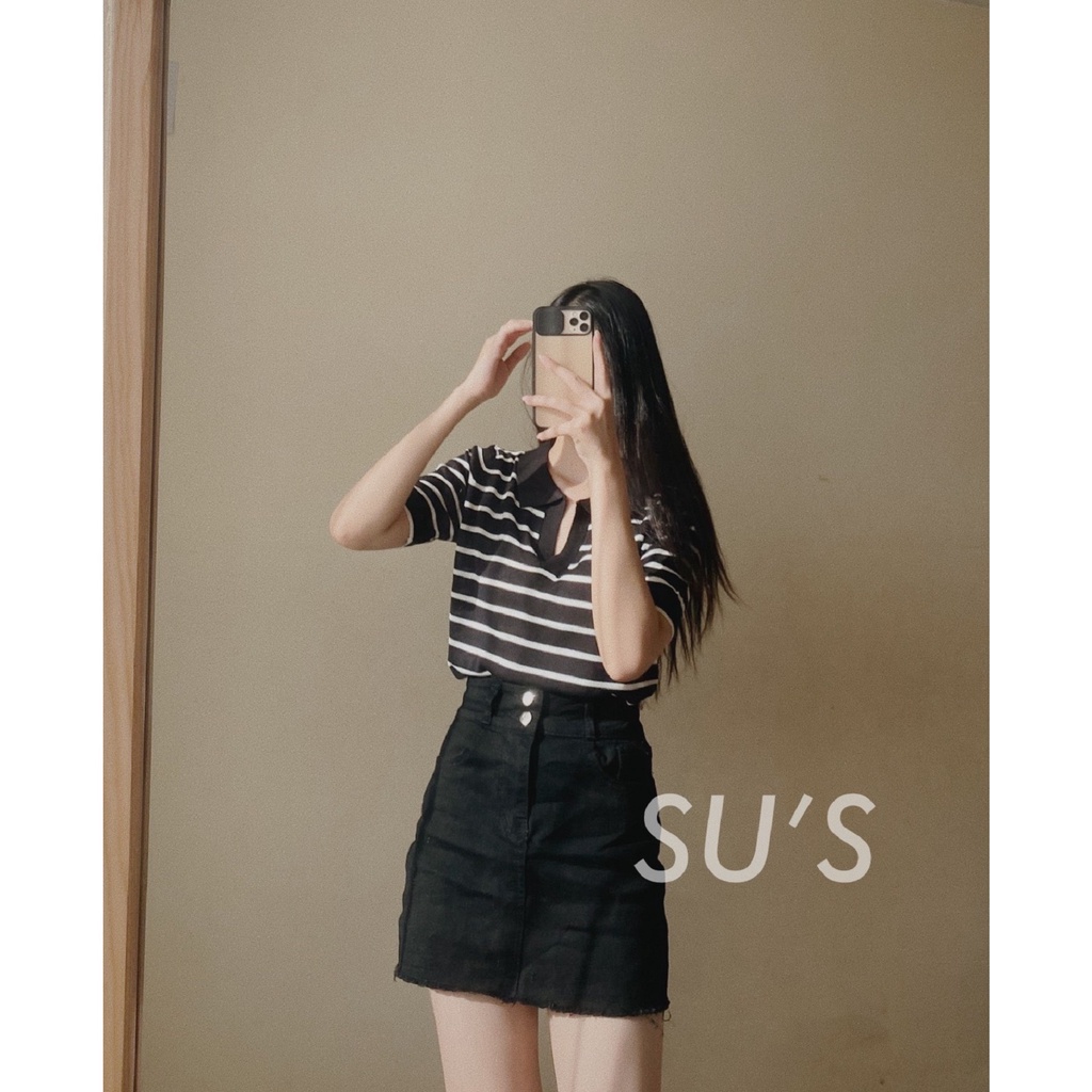 Áo len polo cổ V kẻ ngang A1949 SUSTORE | BigBuy360 - bigbuy360.vn