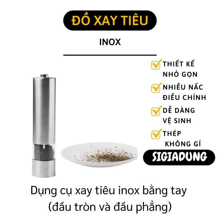 GIÁ SỈ Dụng cụ xay tiêu inox bằng tay (đầu tròn và đầu phẳng) có nấc điều chỉnh xay to hay nhỏ 8949