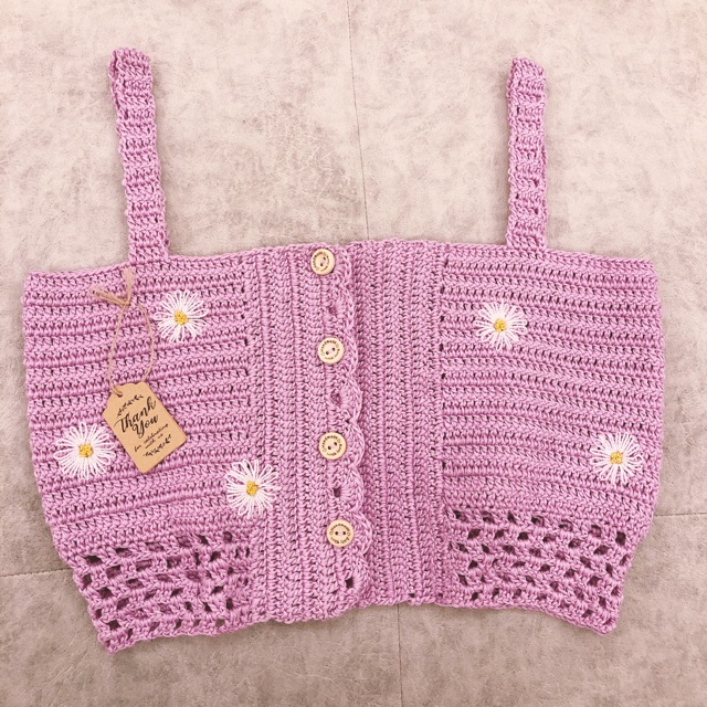HIN Áo croptop hoa cúc handmade