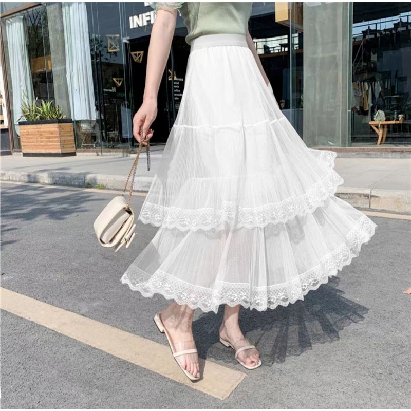 chân váy xếp li phối ren dài maxi | BigBuy360 - bigbuy360.vn