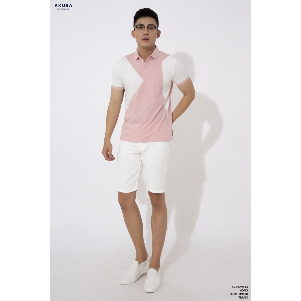 Áo thun polo họa tiết nam AKUBA form slimfit, chất liệu cotton, co giãn thoải mái, bền màu 01JW194