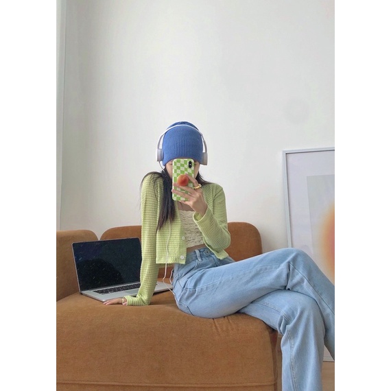 JANET STUDIO • Áo logo nút hoa màu xanh lá