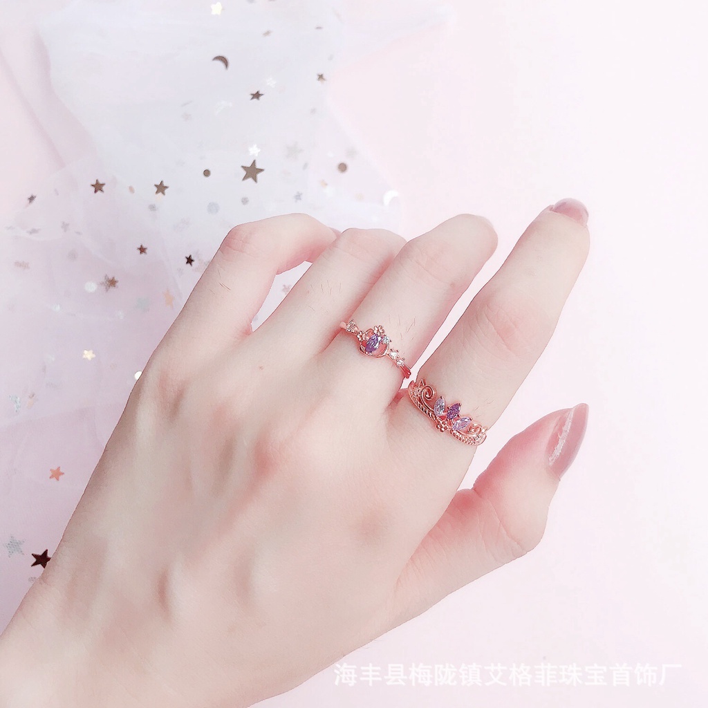 Nhẫn MANYUE đính đá nhân tạo nhiều màu sắc tùy chọn phong cách công chúa sang trọng