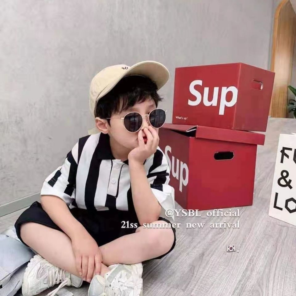 Áo Thun POLO Cotton Tay Ngắn Họa Tiết Kẻ Sọc Màu Sắc Tương Phản Thời Trang Mùa Hè Cho Bé Trai