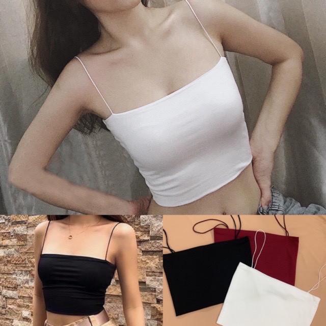 Áo 2 dây sợi bún dáng croptopthun gân đẹp cotton, dáng ôm vải mịn co giãn màu ĐEN/TRẮNG