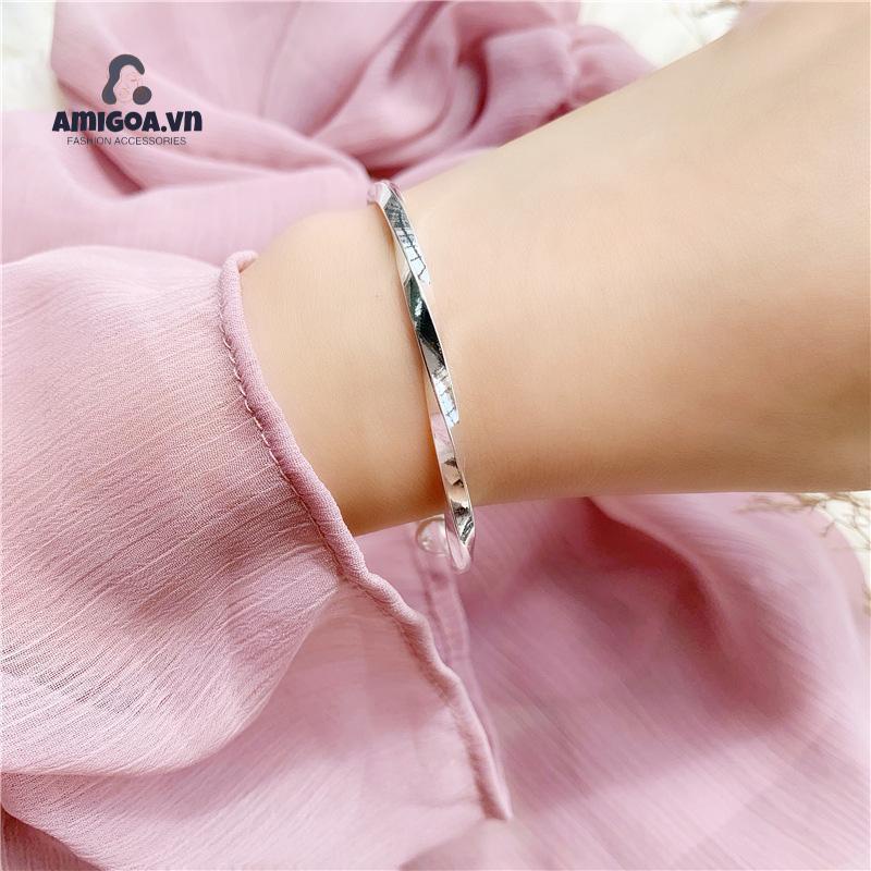 ✨✨ Vòng tay bạc s925 sterling mạ điện kiểu gợn sóng có thể điều chỉnh dành cho nữ