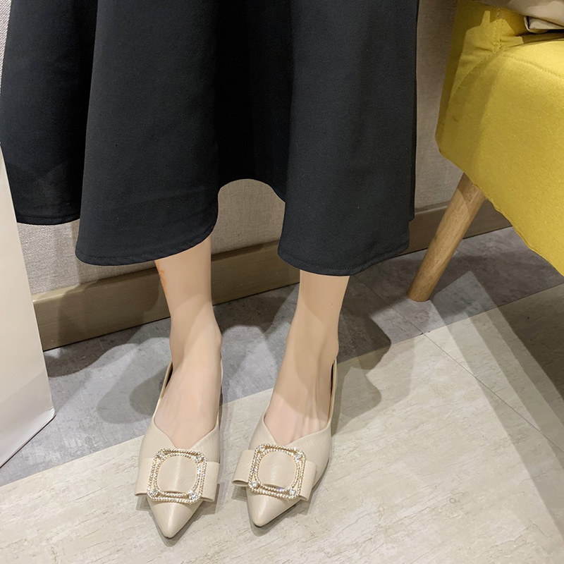 Giày Bệt Nữ, Giày Búp Bê Mềm Được Trang Trí Bằng Rhinestone, Giày Đế Bằng Mũi Nhọn Màu Đen | BigBuy360 - bigbuy360.vn