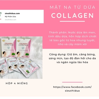 Mặt nạ sinh học từ nước dừa tinh chất collagen Cửu Long trẻ hóa da - hộp 4 miếng