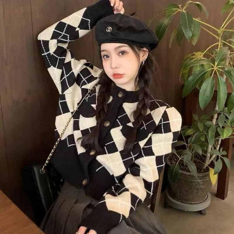 Áo len Cardigan dáng ngắn phong cách Retro 🦌