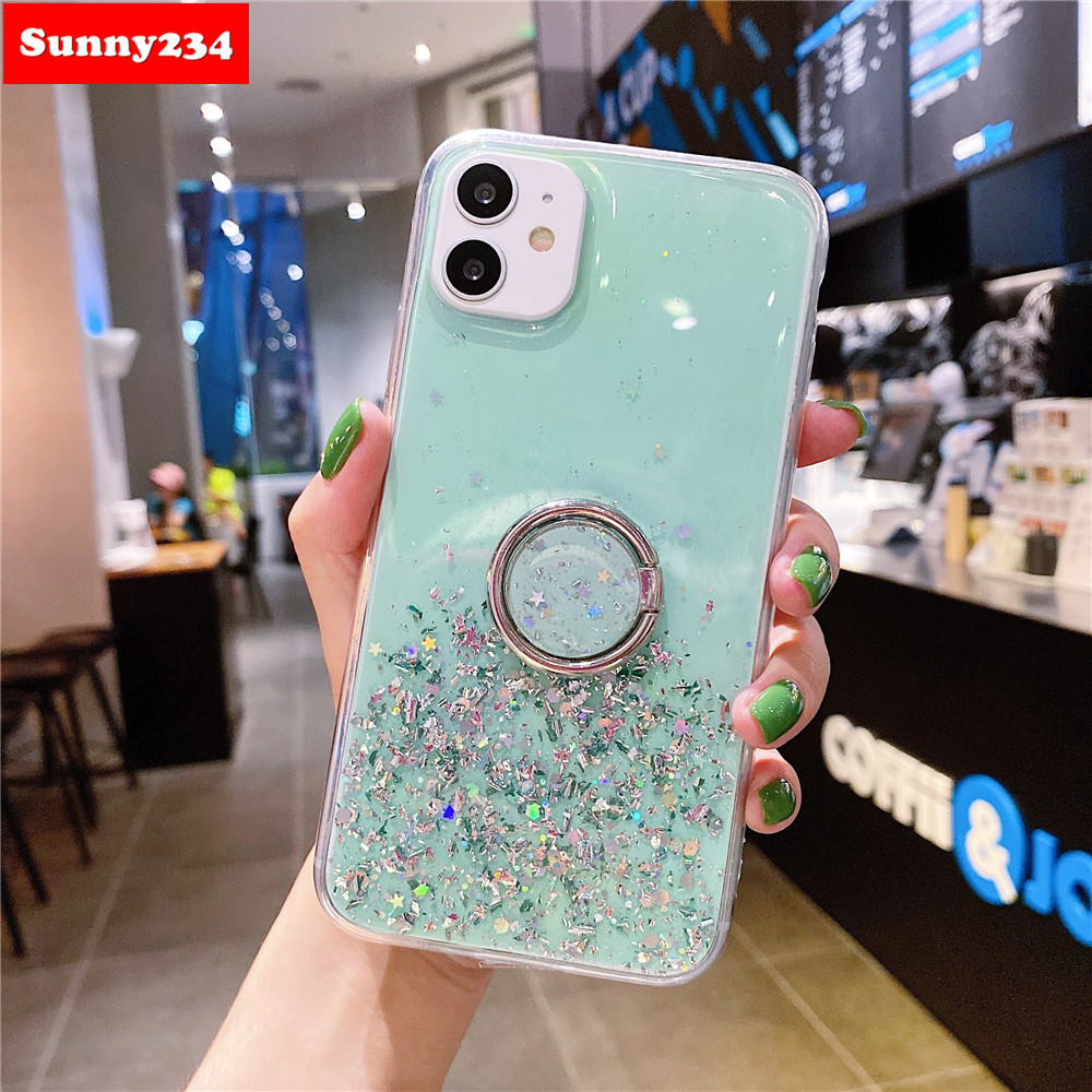 Ốp Lưng Kim Tuyến Nước Kèm Nhẫn Móc Ngón Tay Cho Iphone 12 11 Pro Max Iphone 6 6s 7 8 Plus