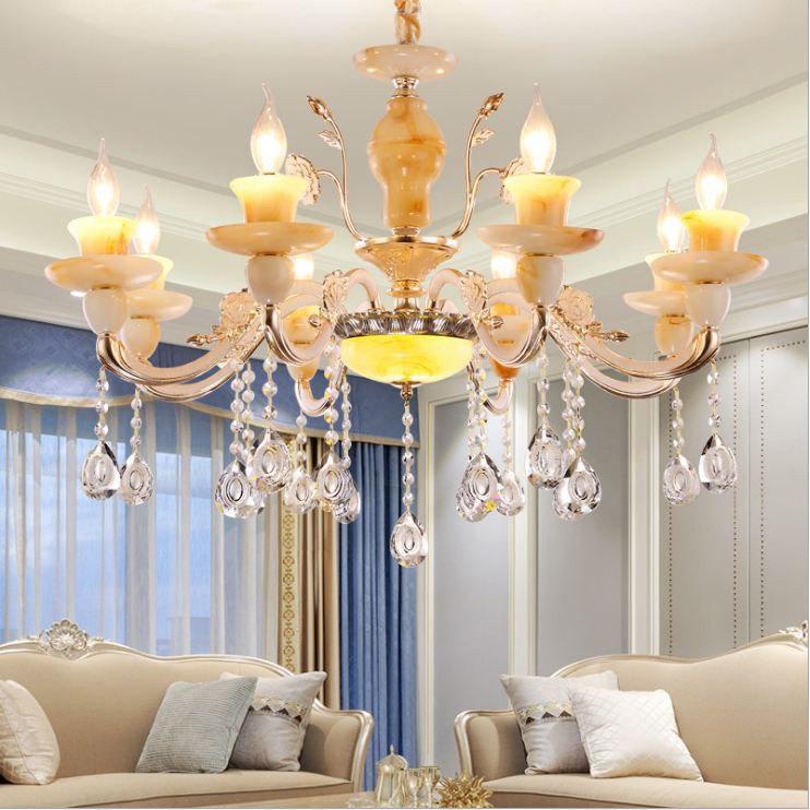 Đèn Chùm Trang Trí Phòng Khách/Phòng Ngủ DC02-8T, Đèn Chùm Đá Nhân Tạo Hiện Đại