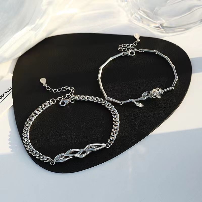 Vòng tay đôi nam nữ Cặp Vòng Tay Bạc 925 Hình Hoa Hồng Không Phai Thời Trang Cho Nữ
