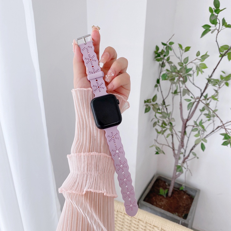 Dây Đeo Đồng Hồ Bằng Silicone In Hoa Tuyết 45 41 40 44 42 38 MM Cho iwatch series 7 6 5 4 3 SE