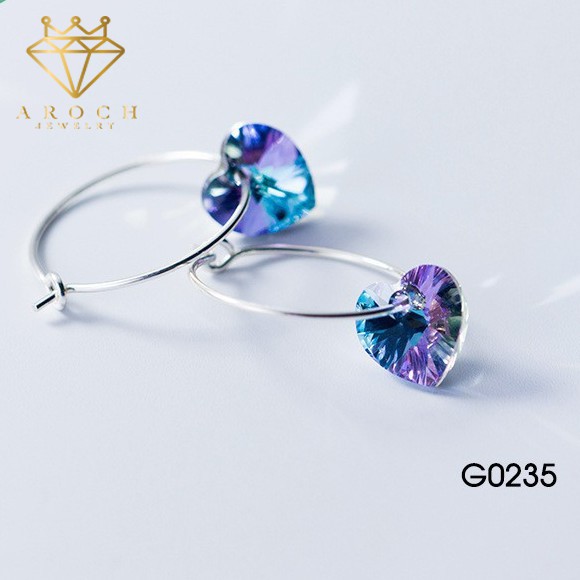 Khuyên tai bạc Ý s925 vòng trái tim đa sắc G0235 - AROCH Jewelry