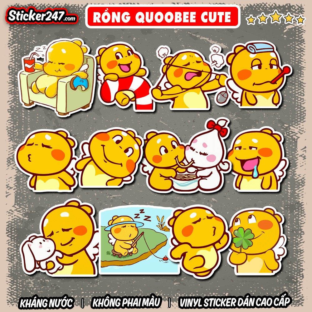Sticker Dễ Thương Rồng Quoobee 𝑭𝒓𝒆𝒆𝒔𝒉𝒊𝒑 Decal Chống Thấm Nước, Sticker Dán Mũ Bảo Hiểm, Dán Vali, Laptop, Đàn Guitar