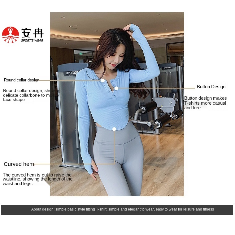 Áo Thun Thể Thao ANRAN Tay Dài Cổ Chữ V Dáng Ôm Chất Liệu Nhanh Khô Thời Trang Quyến Rũ Cho Nữ