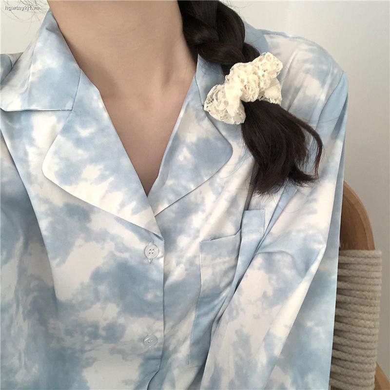Bộ đồ ngủ tay dài dáng rộng phong cách Hàn Quốc thời trang thu đông mới