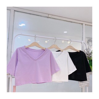 Áo croptop cổ tim thun giấy basic dễ thương ls