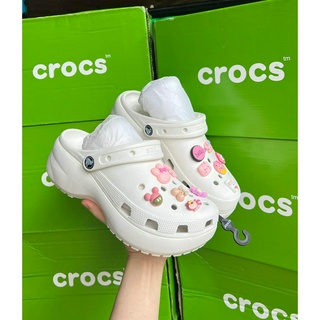 Dép crocs nữ platform 2 màu 🔥 tặng 10 jibbitz 🔥 dép crocs nữ platform màu trắng/kem - đế tăng chiều cao