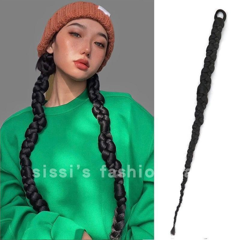 Dây Bện Tóc Đuôi Ngựa Bằng Sợi Tổng Hợp 70CM Màu Đen Phong Cách Hip Hop Dễ Thương Dành Cho Bạn Nữ