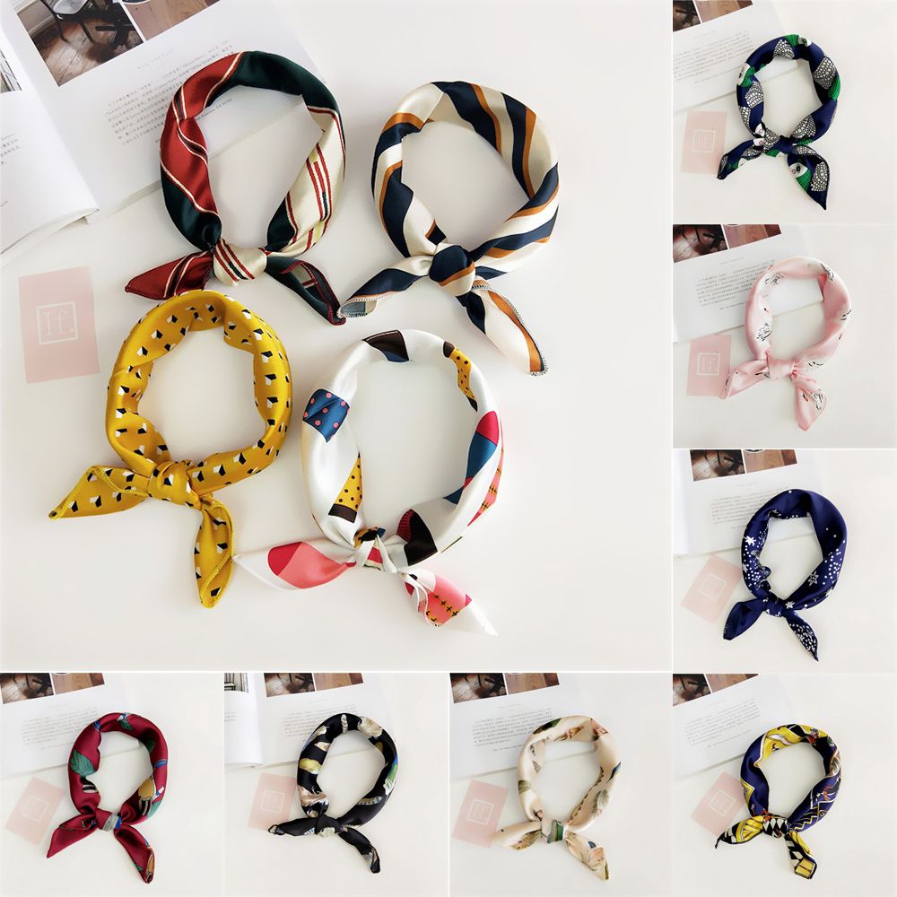 Khăn quàng cổ hình vuông chất liệu satin phong cách vintage thanh lịch cho nữ