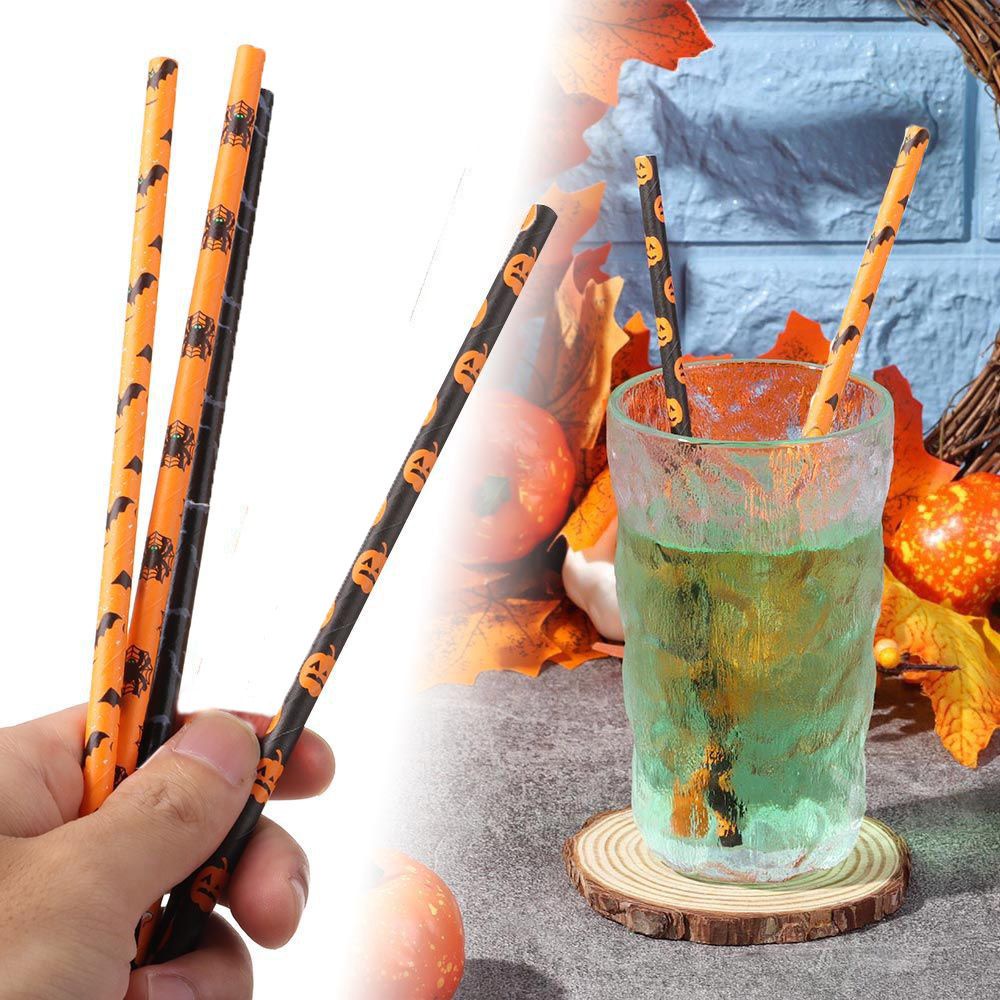 Set 25 ống hút giấy họa tiết ma dễ thương dùng một lần