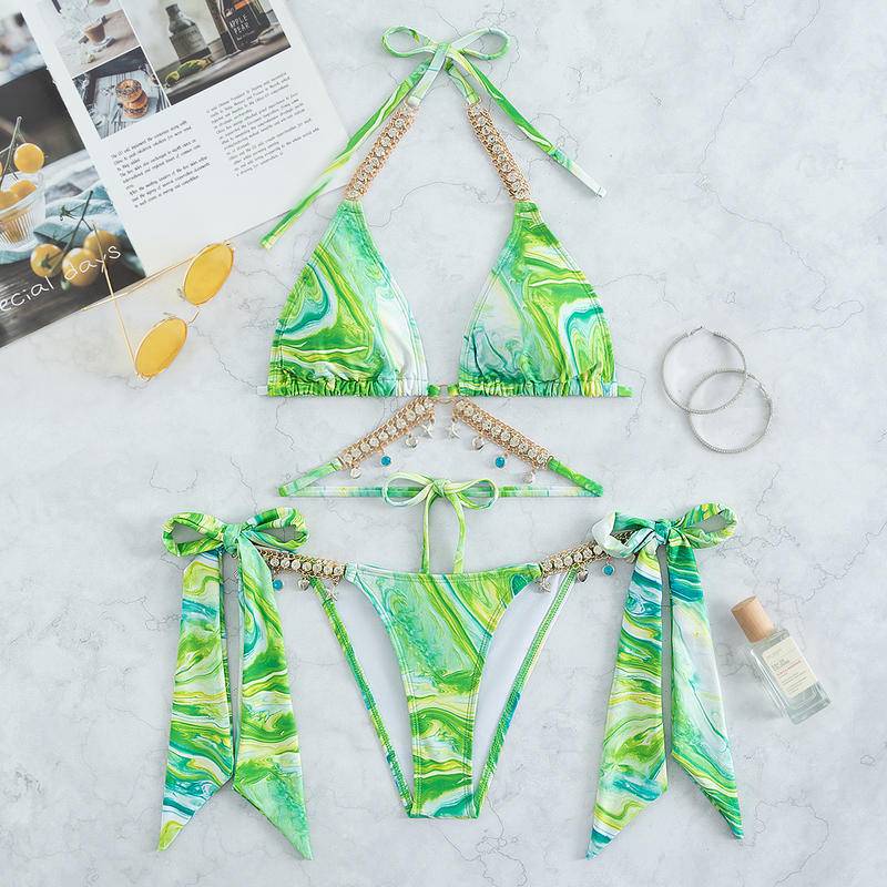 Chia đồ bơi hồ màu xanh pha Lê Kim Cương Châu Âu và Hoa Kỳ sexy bikini hot bikini Đồ bơi