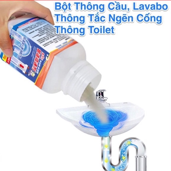 Bột thông tắc cống cực manh bồn rửa măt, bồn cầu, đường cống nắp xanh