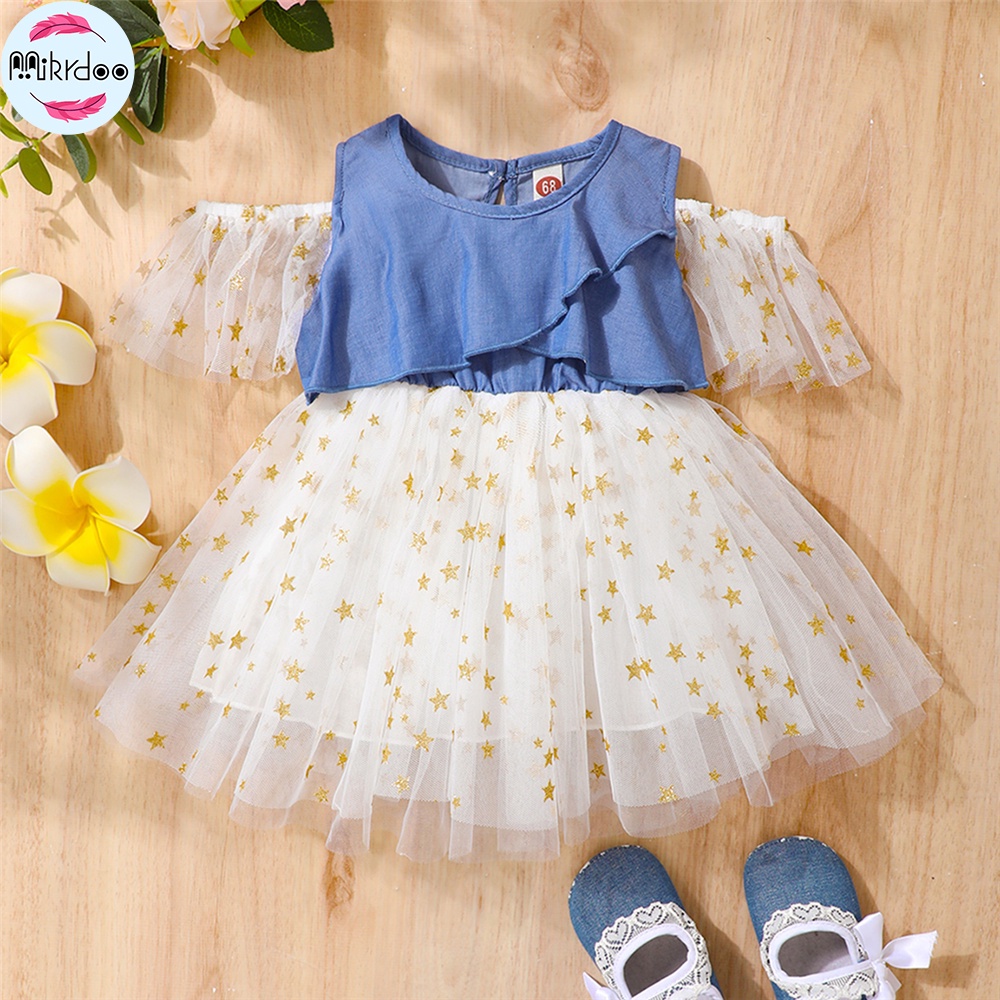 Đầm xòe MIKRDOO in hình ngôi sao cho bé gái 0-2 tuổi