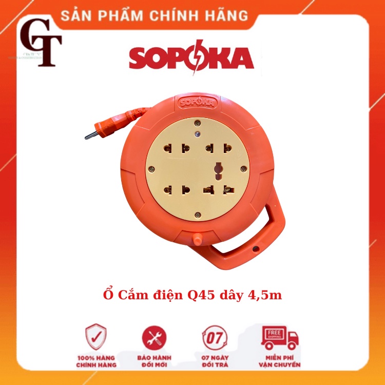Ổ Cắm Điện Ổ Điện Cuộn Tròn Cuốn Dây SOPOKA Q45 Chịu Tải 2200W Dài 4.5 Mét