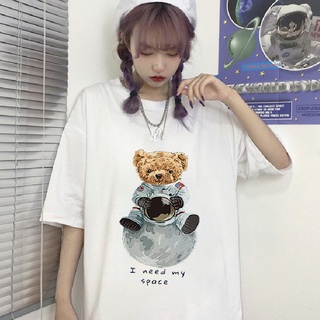 Áo Thun Nữ Unisex Tay Lỡ In Hình Gấu Phi Hành Gia I need my space XMISS