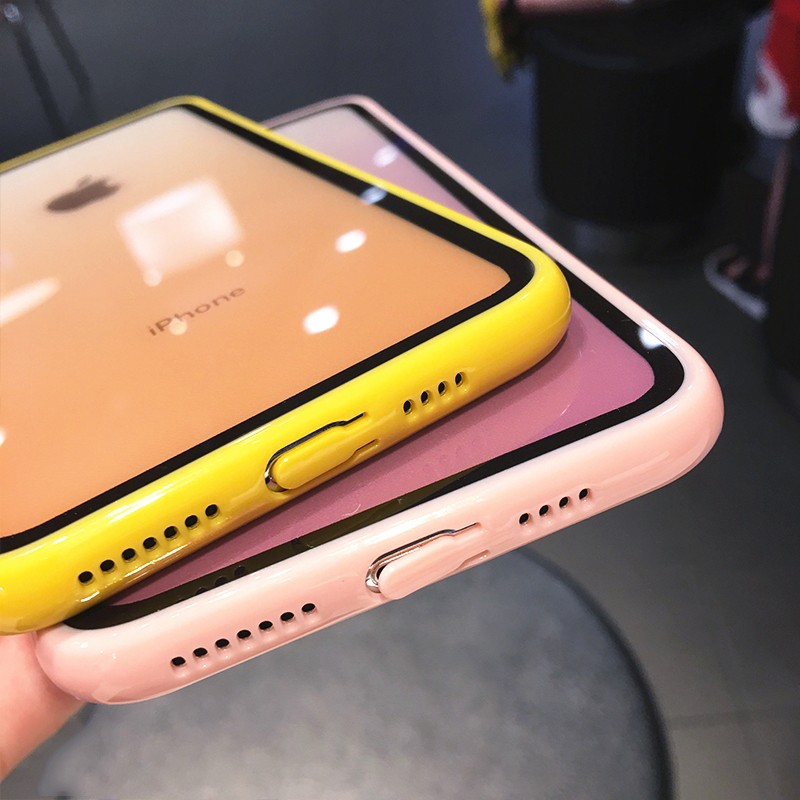 Ốp điện thoại trong suốt acrylic viền silicon chống sốc kiểu chuyển màu ombre cho iPhone 11 XS Max XS 6 6s 7 8 Plus