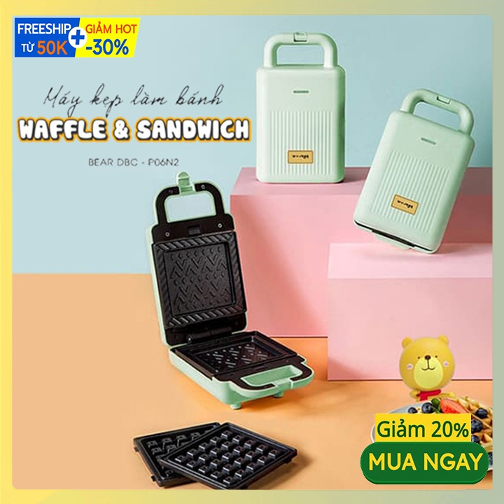 Máy kẹp nướng bánh Sandwich, bánh waffle 2 khuôn Chính hãng Bear
