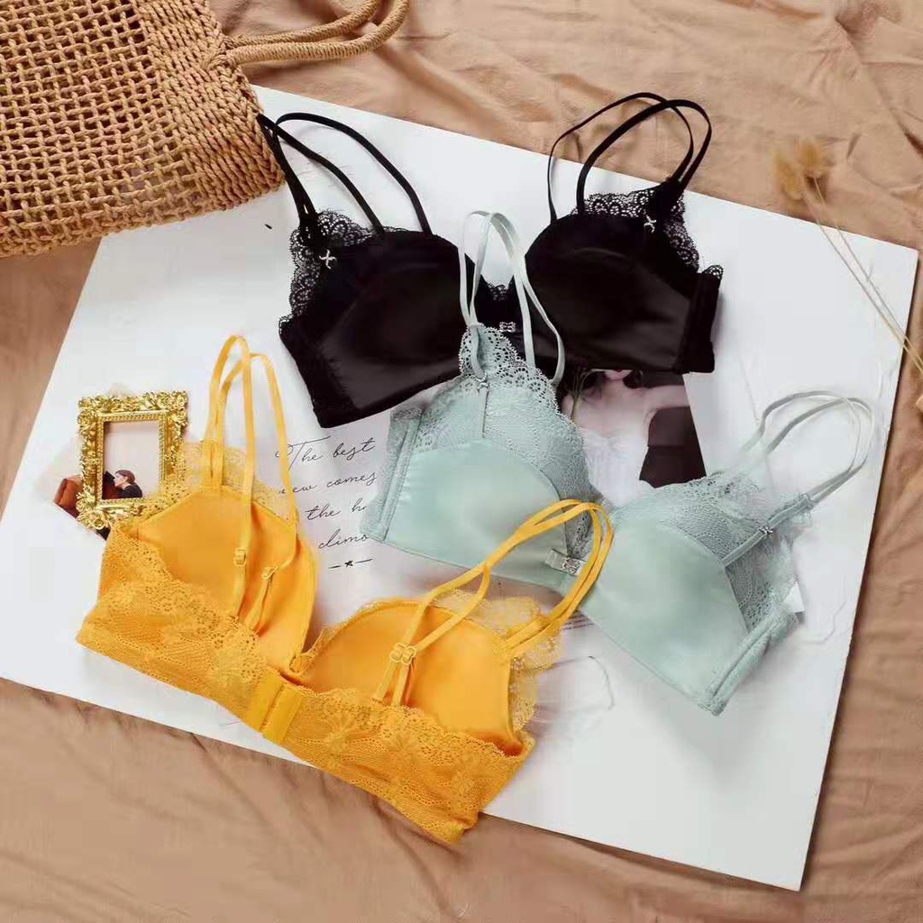 ( S-01) Bộ đồ lót không gọng cup chéo đệm vừa nâng đẩy ngực lụa pha ren