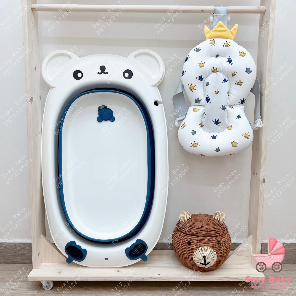 Chậu tắm gập gọn hình gấu kèm phao tắm cho bé, Suzy baby