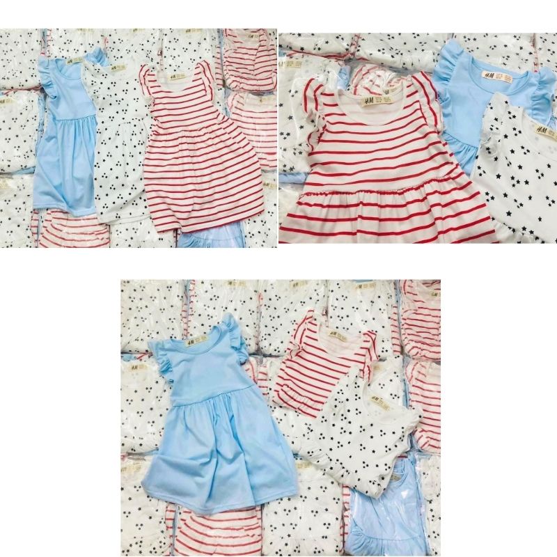 Combo 3 váy bé gái cánh tiên mix màu H.M trơn bi kẻ chất cotton mềm mịn mặc hè JOLIVO E1.092.120
